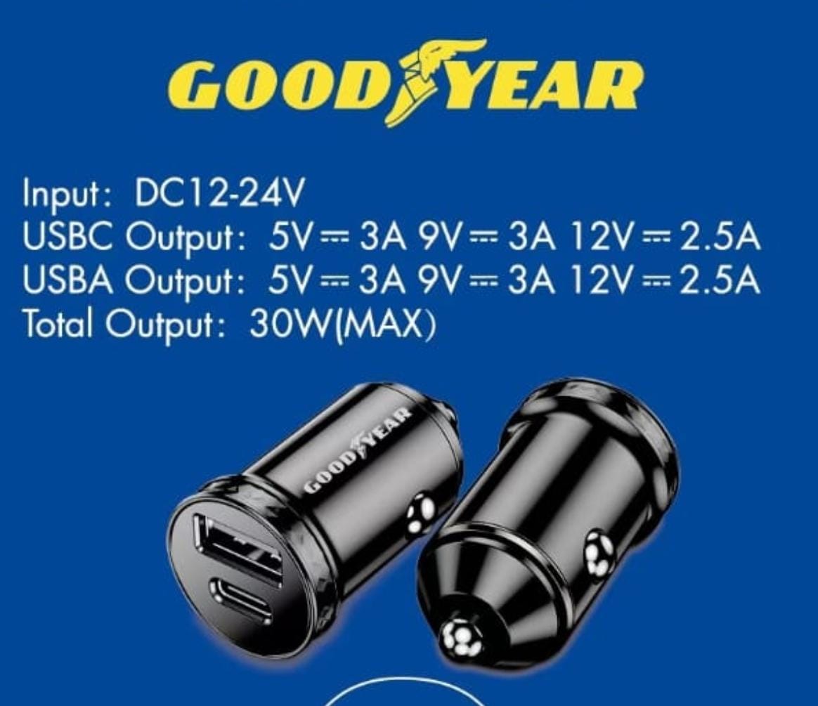 Goodyear Dual Car Charger C+A 30Watt Fast Charger