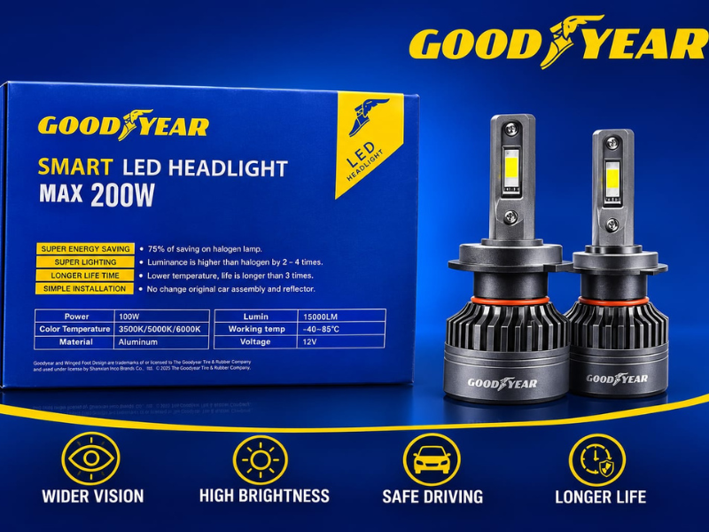 Goodyear  Smart AI High Power Dual Color Head Light Led  App Controlled 160Watt