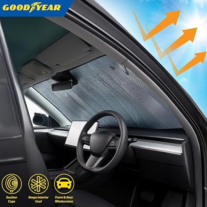 Goodyear Windshield Sun Shade | Heat Blocker with Secure Suction Cups